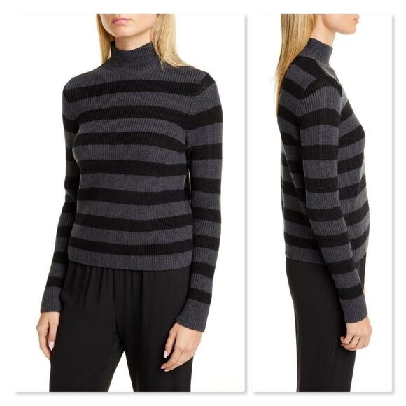 Eileen Fisher Stripe Merino Wool Turtleneck Sweate - Picture 1 of 12